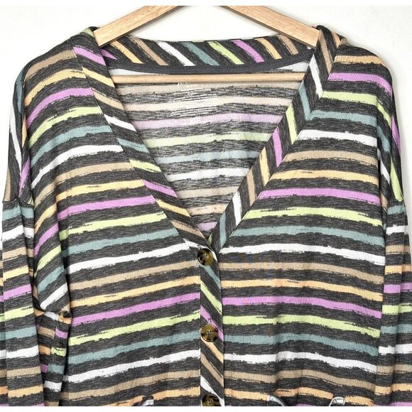 Joyspun Womens Cardigan Sweater Hacci Knit V Neck Stretch Rainbow Stripe Sz M - Picture 3 of 10